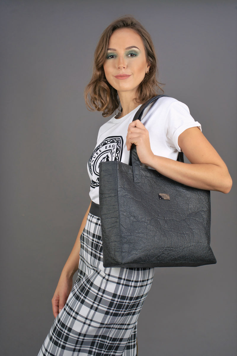 Großer Shopper aus Ananasleder - noir
