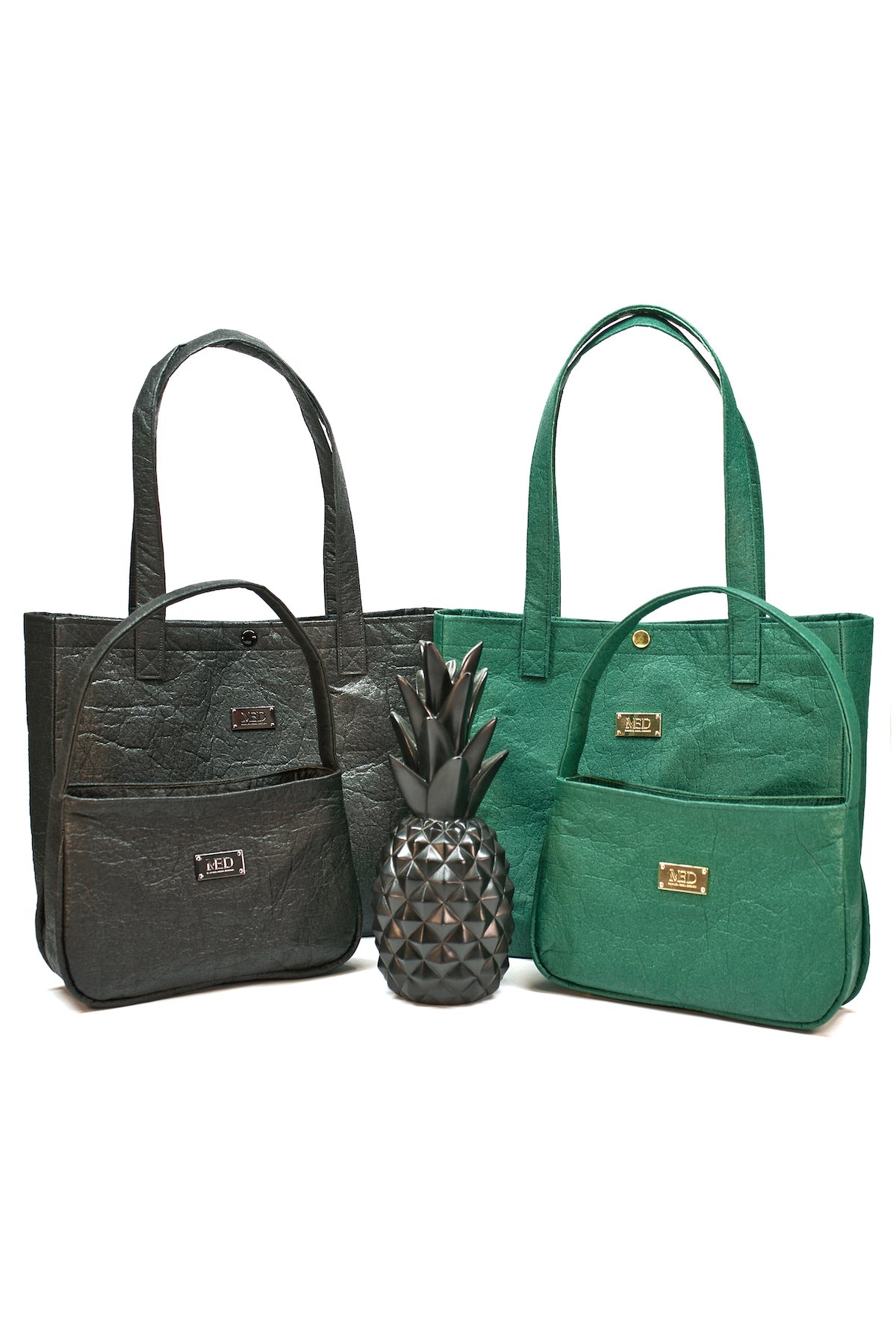 Großer Shopper aus Ananasleder - noir