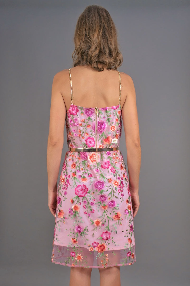 Slip Lace Dress "COSMIC BLOOM" - raspberry