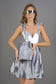Bow-Strap A-Line Dress "COSMIC BLOOM" - silver