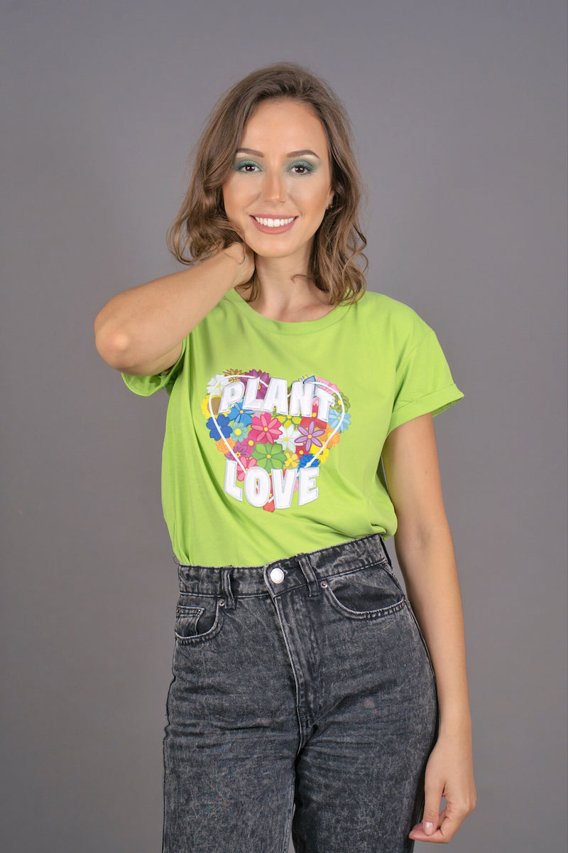 T-Shirt "PLANT LOVE" - limonengrün