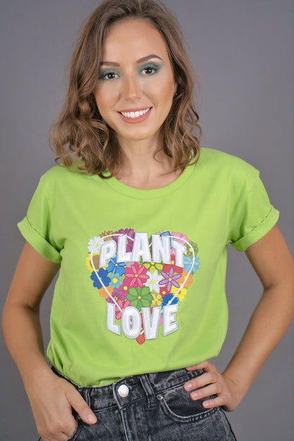 T-Shirt "PLANT LOVE" - limonengrün