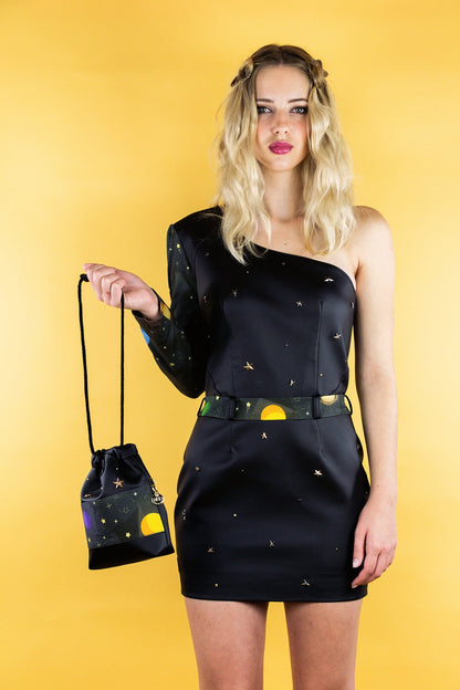 Asymmetrisches Kleid aus veganem Lederimitat "SPACE" - schwarz - Manuel Essl Design