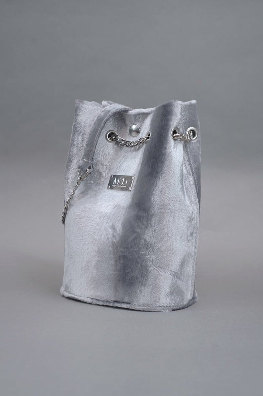 Beuteltasche aus Samt "COSMIC BLOOM" - silber - Manuel Essl Design