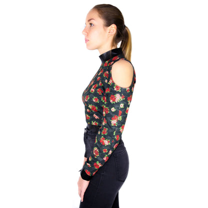 Crop Top aus Jersey mit freien Schultern "ROSES" - schwarz - Manuel Essl Design