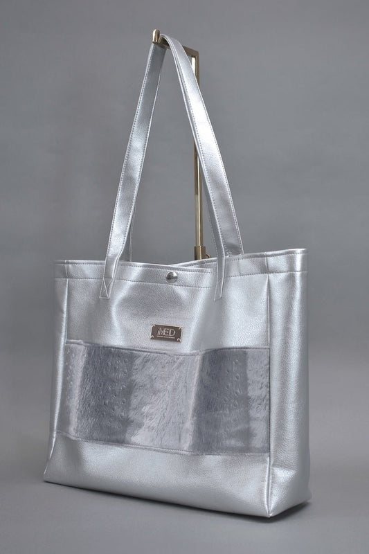 Großer Shopper "COSMIC BLOOM" - silber - Manuel Essl Design