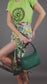 Pencil Skirt with Slit "COSMIC BLOOM" - lime