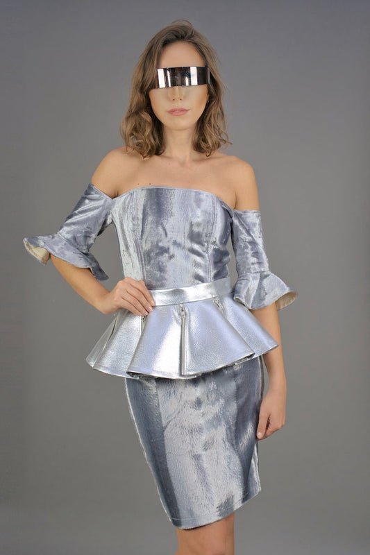 Space Kleid aus Samt "COSMIC BLOOM" - silber - Manuel Essl Design