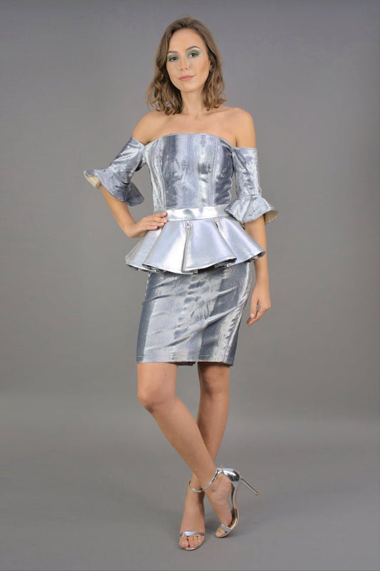 Space Kleid aus Samt "COSMIC BLOOM" - silber - Manuel Essl Design