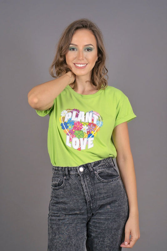 T-Shirt "PLANT LOVE" - limonengrün - Manuel Essl Design