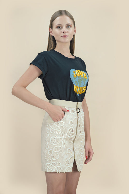 Pocket Skirt with Vent "JARDIM" - beige - Manuel Essl Design