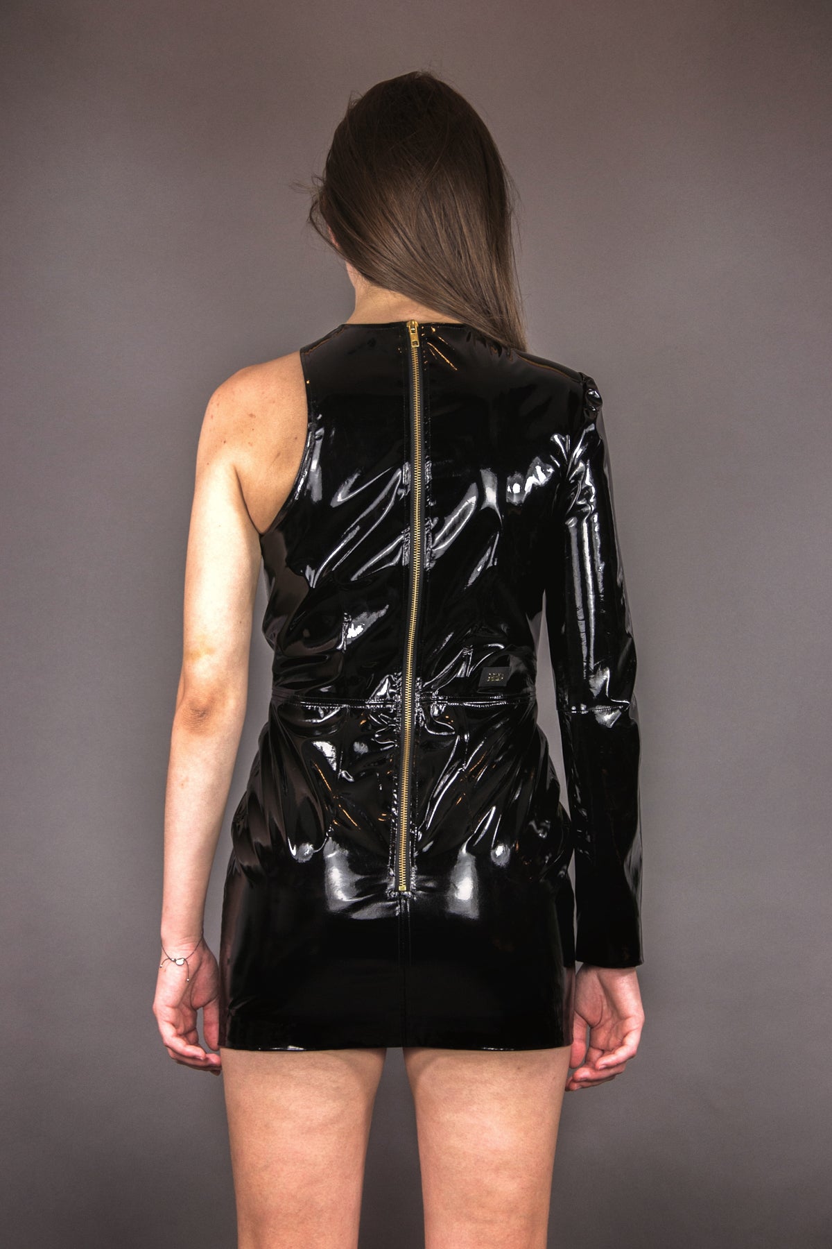Asymmetric Dress in vegan Patent Leather - black - Manuel Essl Design