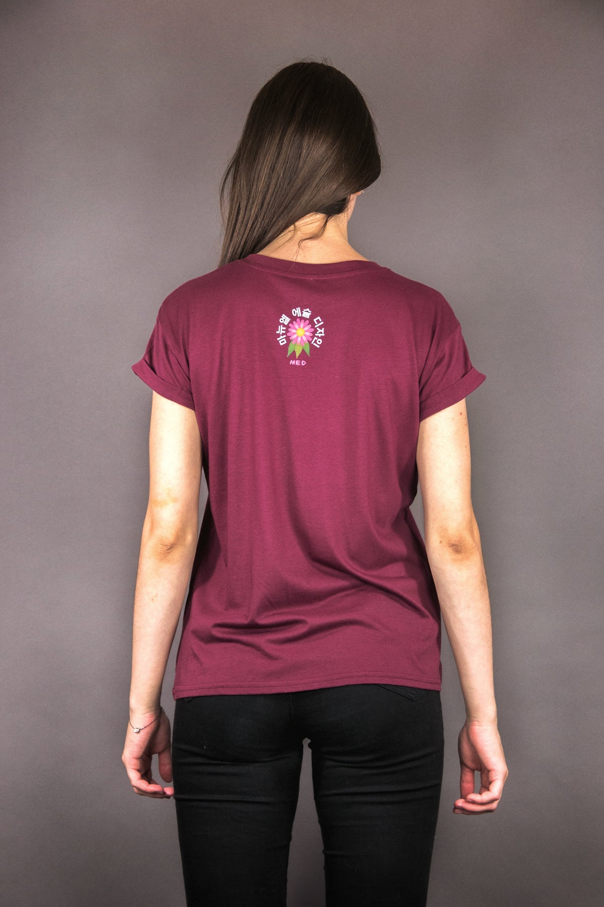 T-Shirt „FLOWERS TEAM“ – bordeaux/pink - Manuel Essl Design