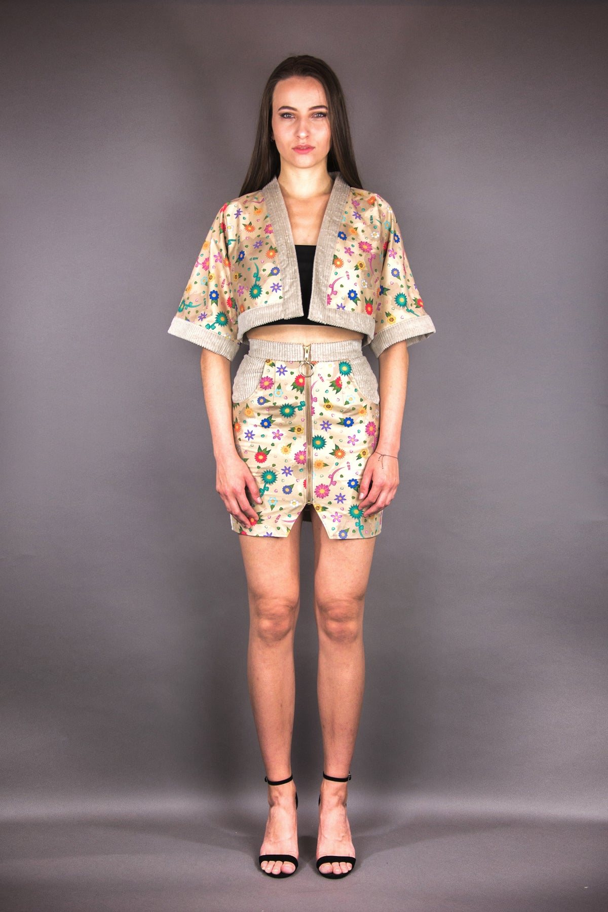 Bodycon Skirt "FLOWERS" - beige - Manuel Essl Design