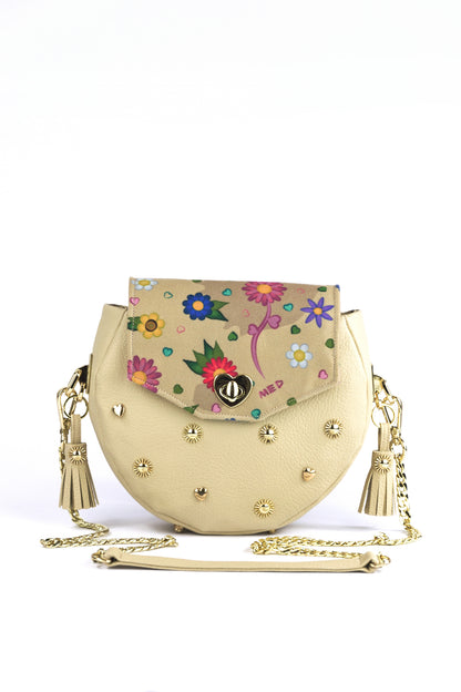 Circle Bag „FLOWERS“ – beige - Manuel Essl Design