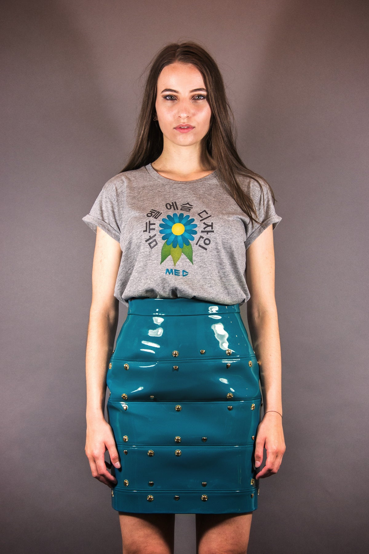 Panel Skirt "FLOWERS" - petrol - Manuel Essl Design