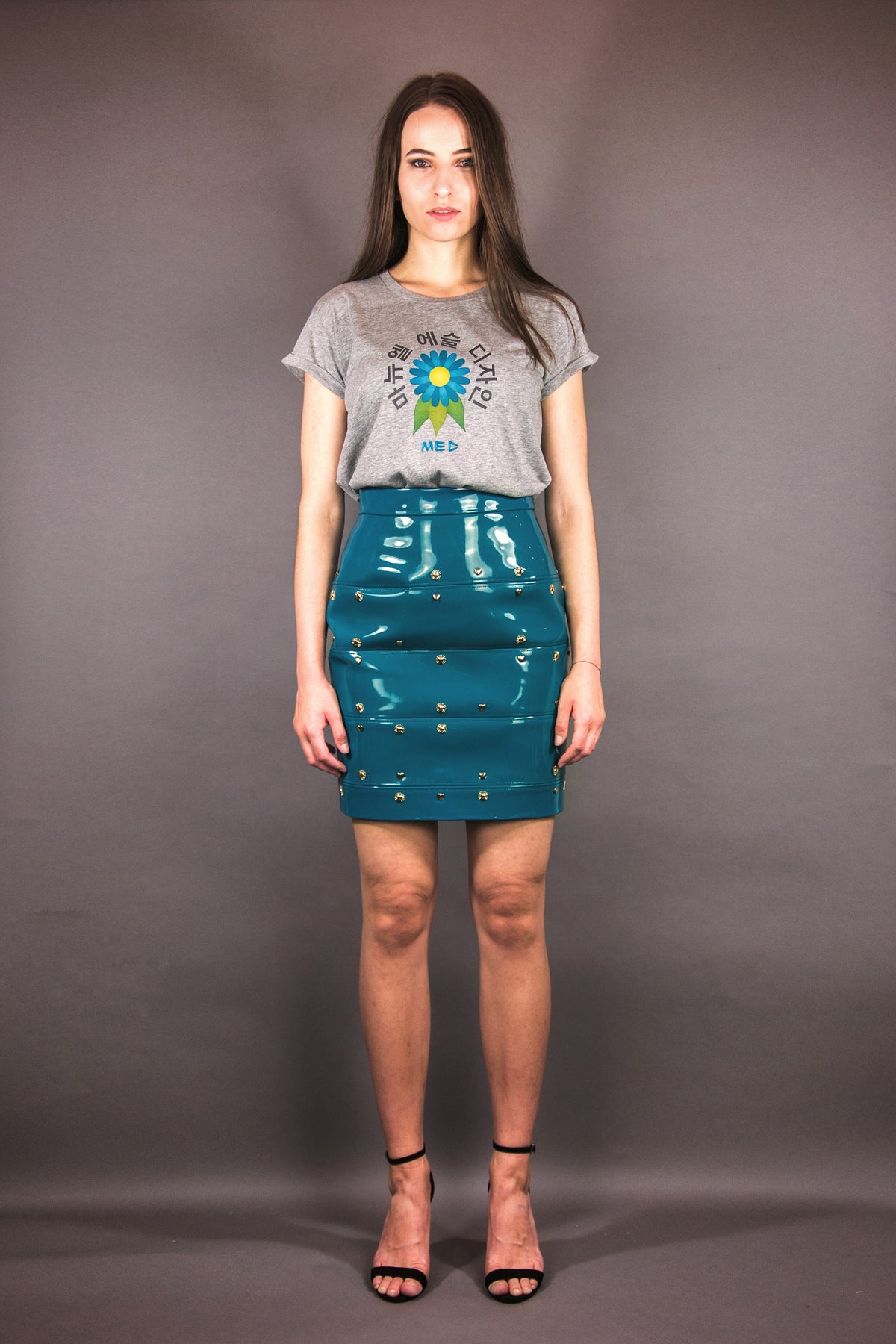 Panel Skirt "FLOWERS" - petrol - Manuel Essl Design