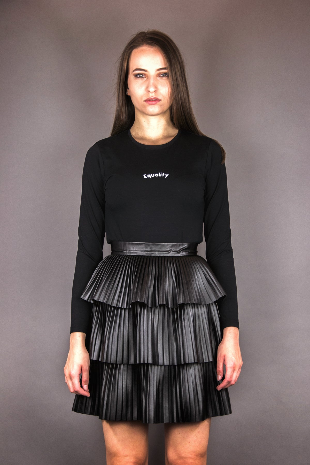 Pleated Skirt with Flounces in Imitation Leather 2.0 - black - Manuel Essl Design