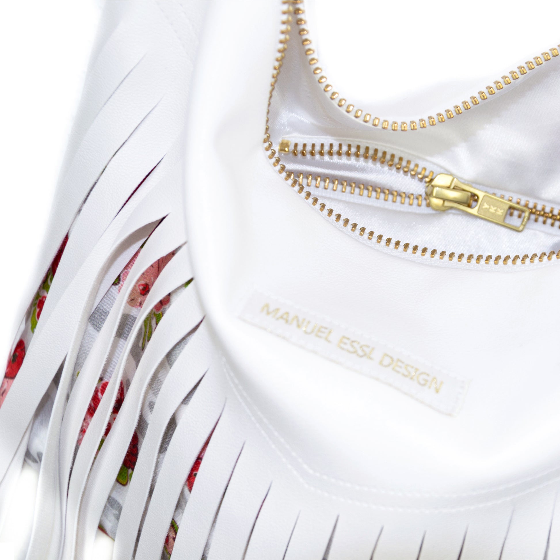 Bag in Imitation Leather with Fringing & Shoulder Chain - White - Manuel Essl Design