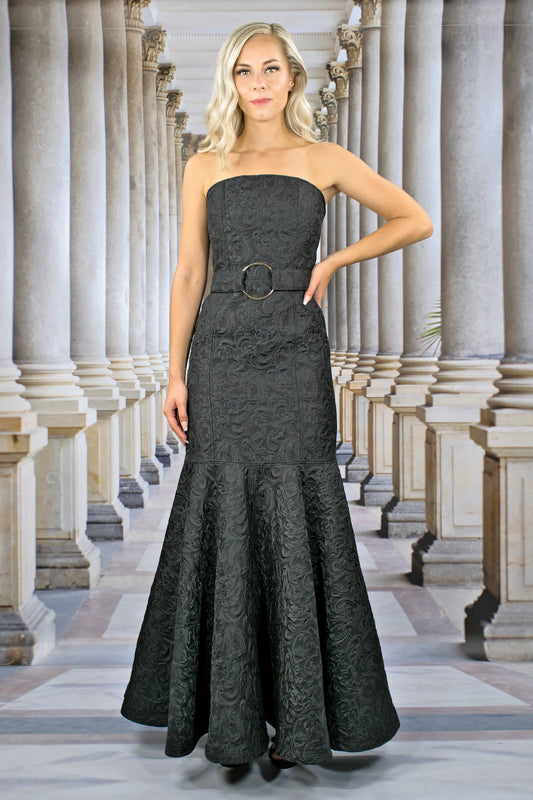 Evening Dress with Flounces "FLORAL" - jacquard - Manuel Essl Design