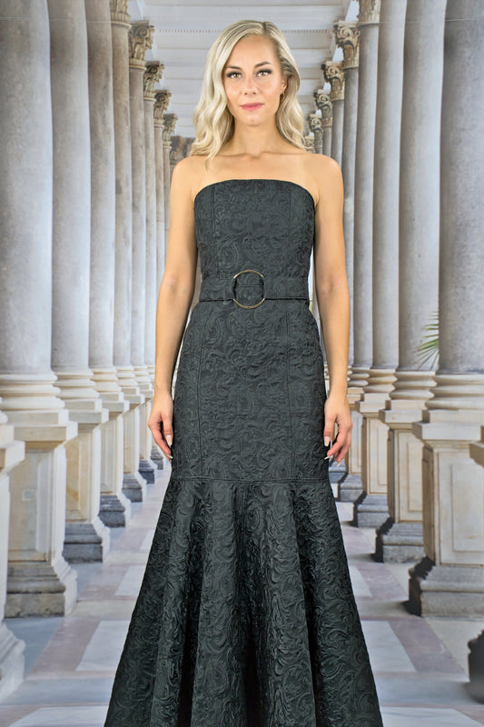 Evening Dress with Flounces "FLORAL" - jacquard - Manuel Essl Design