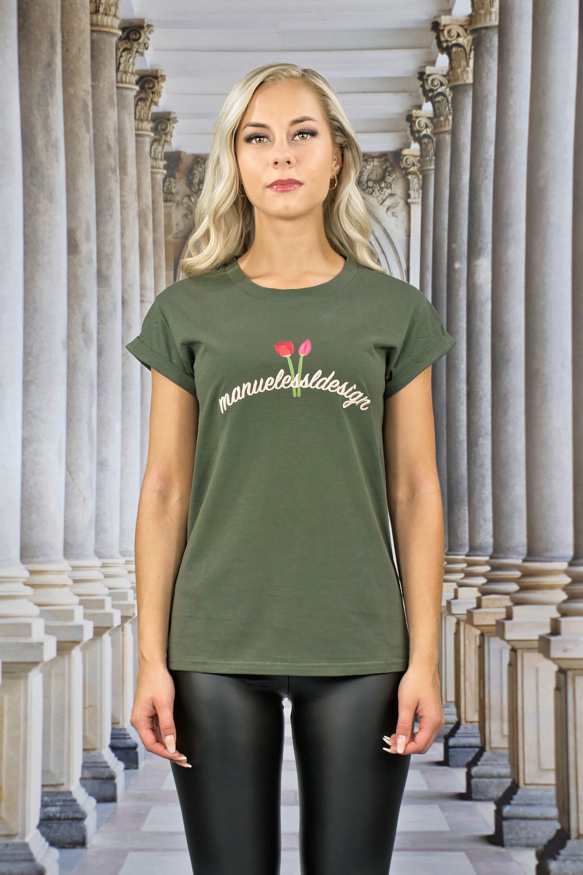 T-Shirt "FLORAL" - olive - Manuel Essl Design