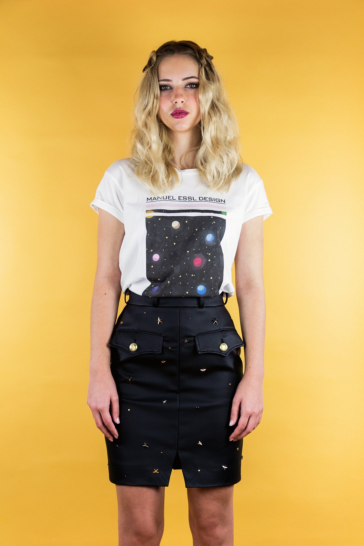 Military Skirt in Imitation Leather "SPACE" - Black - Manuel Essl Design