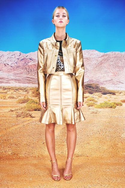 Pencil Skirt with Zippers & Godets "LEO" - gold - Manuel Essl Design