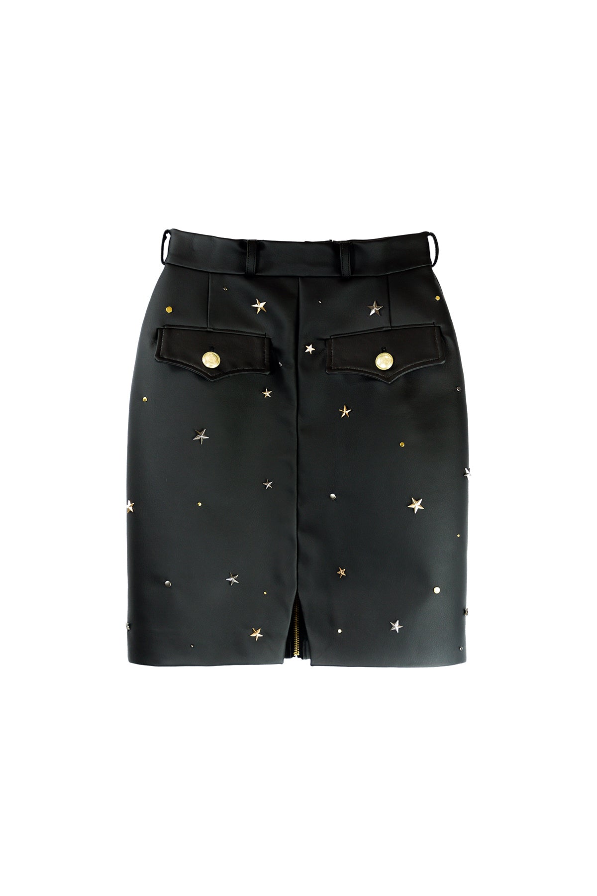 Military Skirt in Imitation Leather "SPACE" - Black - Manuel Essl Design