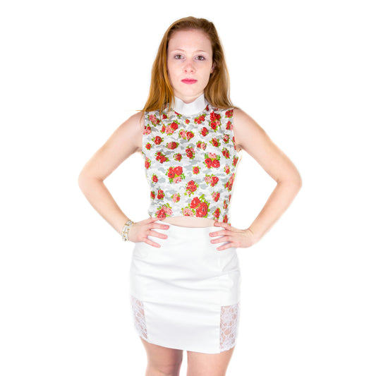 Bodycon Mini Skirt in Imitation Leather with Lace Side - White - Manuel Essl Design