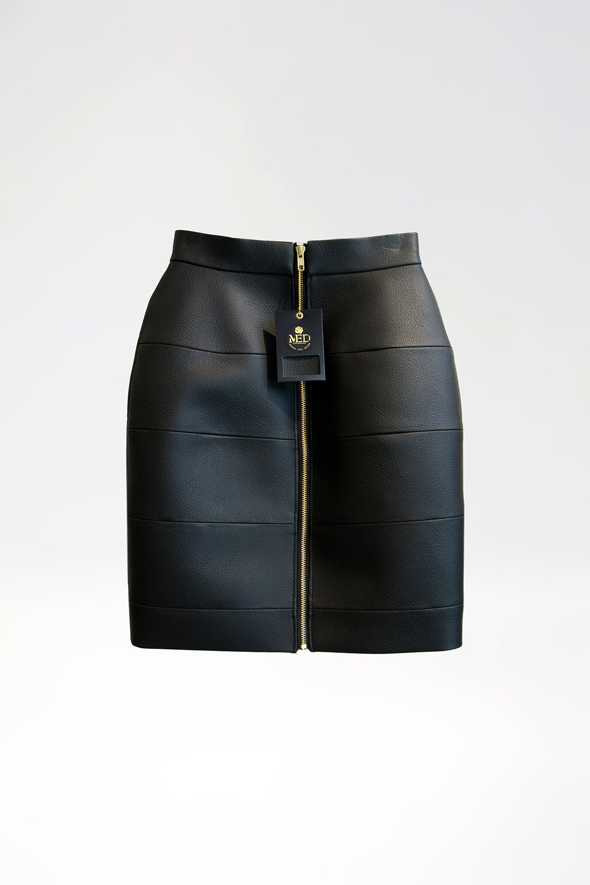 Tight Panel Skirt in Imitation Leather with Lacing - Black - Manuel Essl Design